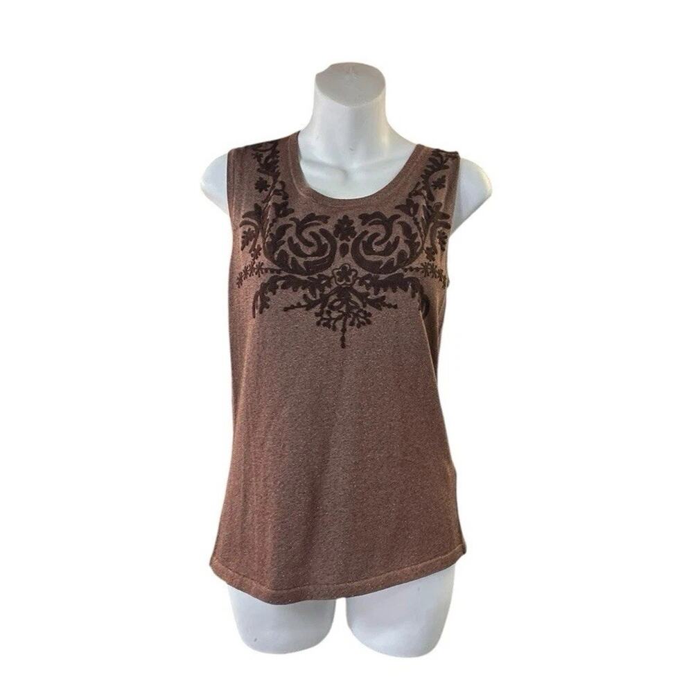Georgiou Studio Brown Silk Blend Metallic Sleeveless Top Blouse Tank L VTG Y2K